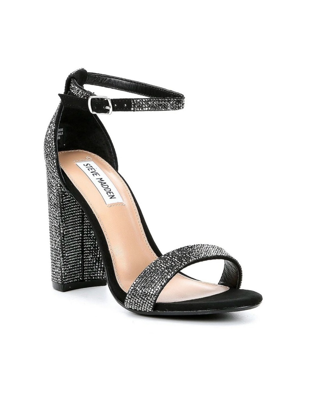 Steve Madden Black and Silver Crystal Block Heel Sandals